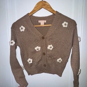 Vintage - Brown Knit Floral Appliqué Cardigan